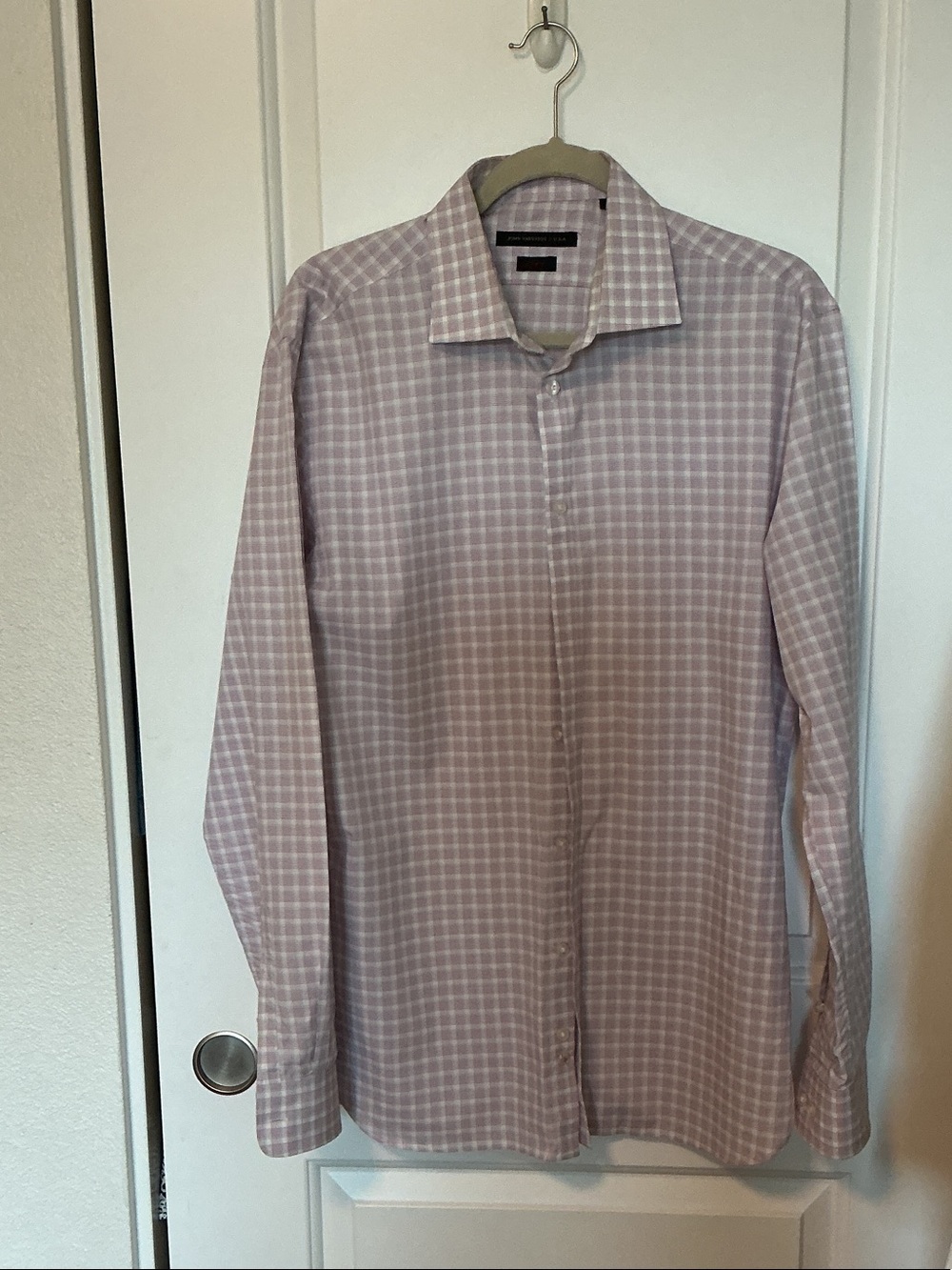 John Varvatos Lavender Check Long-Sleeve Dress Shirt 16